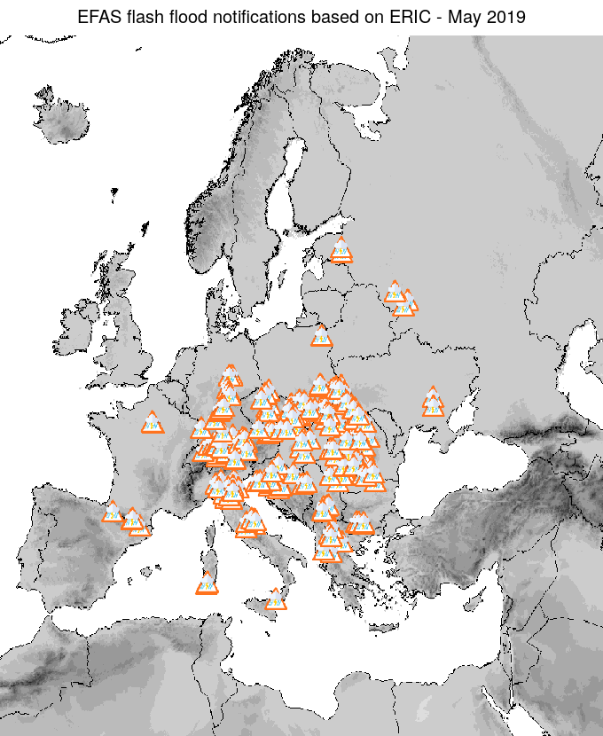 Figure 2. EFAS flash flood notifications sent for May 2019