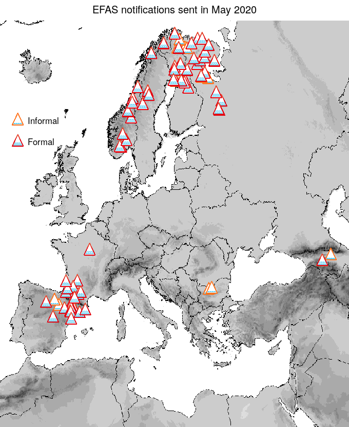 Figure 1. EFAS flood notifications sent for May 2020