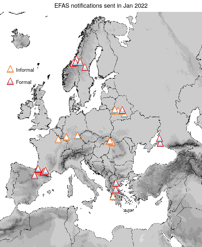Figure 1. EFAS flood notifications sent for January 2022