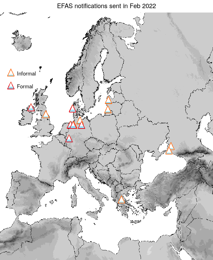 Figure 1. EFAS flood notifications sent for February 2022