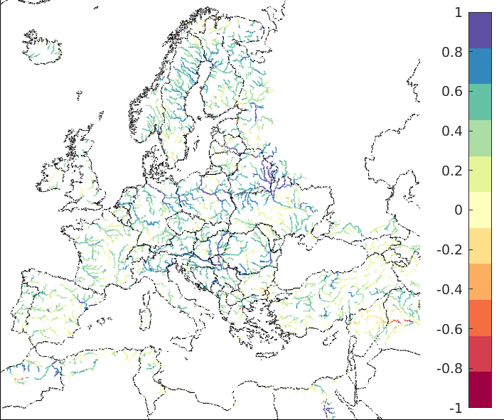 Figure 2. EFAS CRPSS at lead-time 3 days for November 2022, for all catchments.