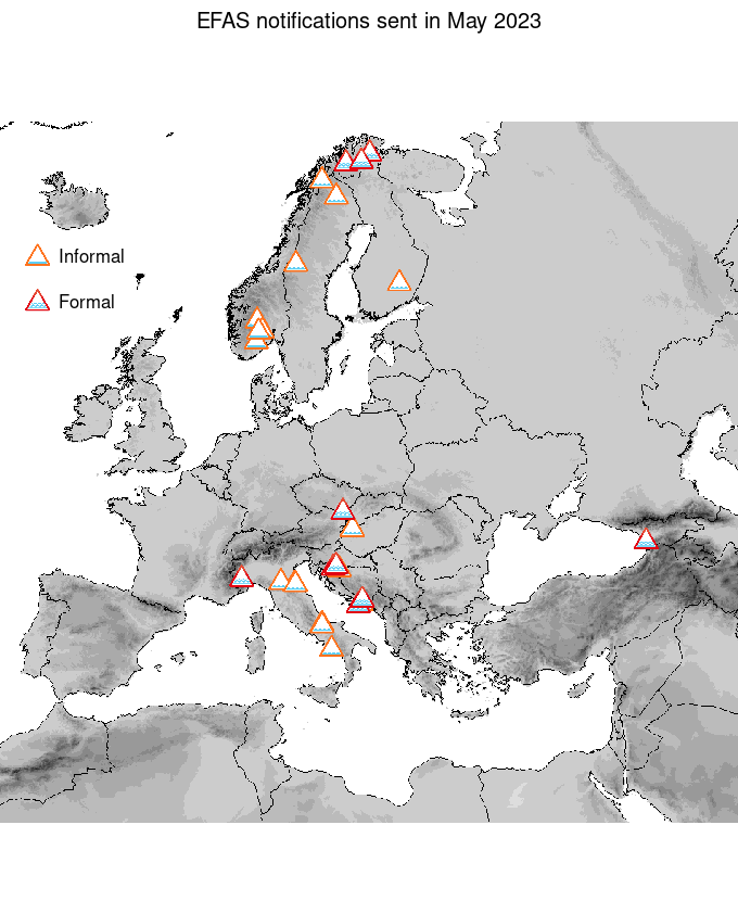 Figure 1. EFAS flood notifications sent for May 2023