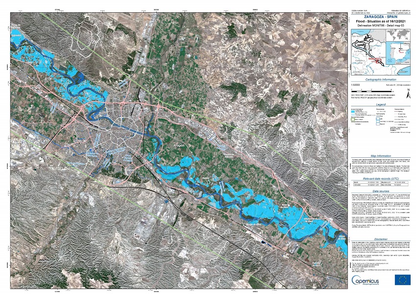Copernicus EMS Map, floods in Zaragoza, Spain, December 2021. Credit: Copernicus EMS