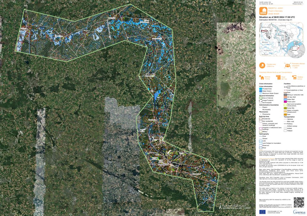 Copernicus EMS map of flooding along the Hase River in Germany in December 2023 to January 2024. Credit: Copernicus EMS