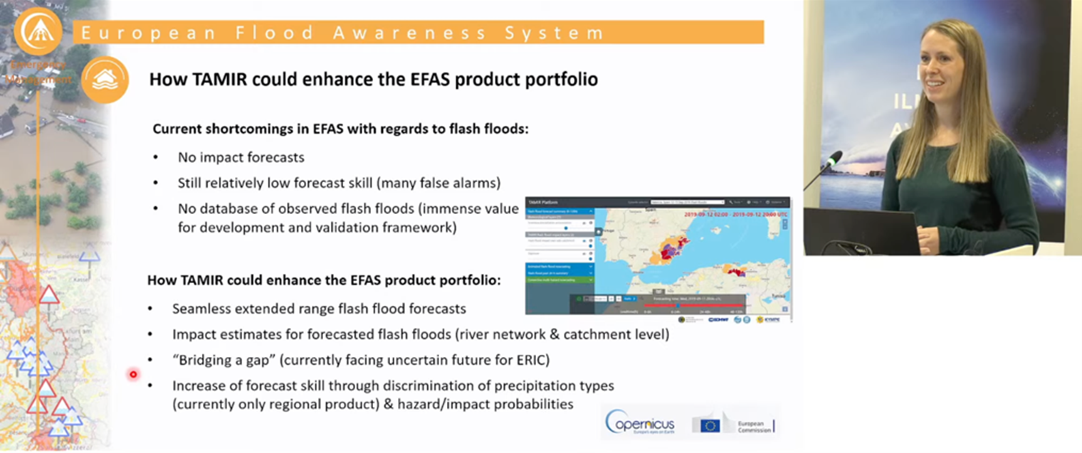 Figure 2: Vera Thiemig of JRC presents how TAMIR could enhance the products portfolio of EFAS.