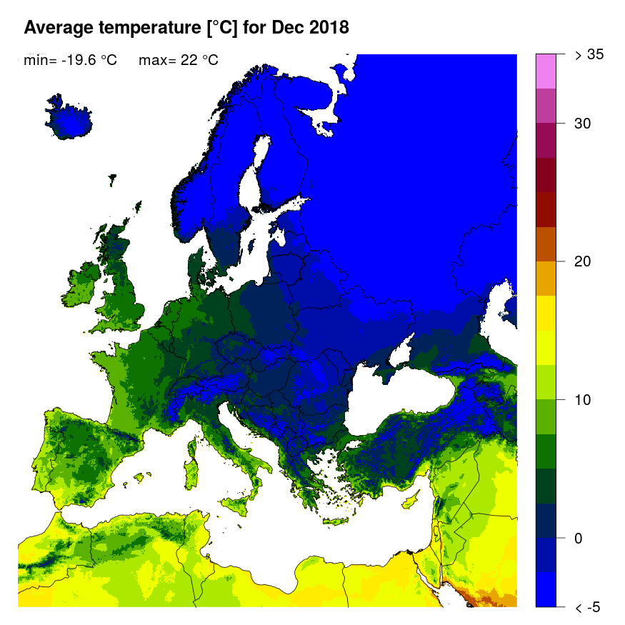 Figure 3. Mean temperature [°C] for December 2018.