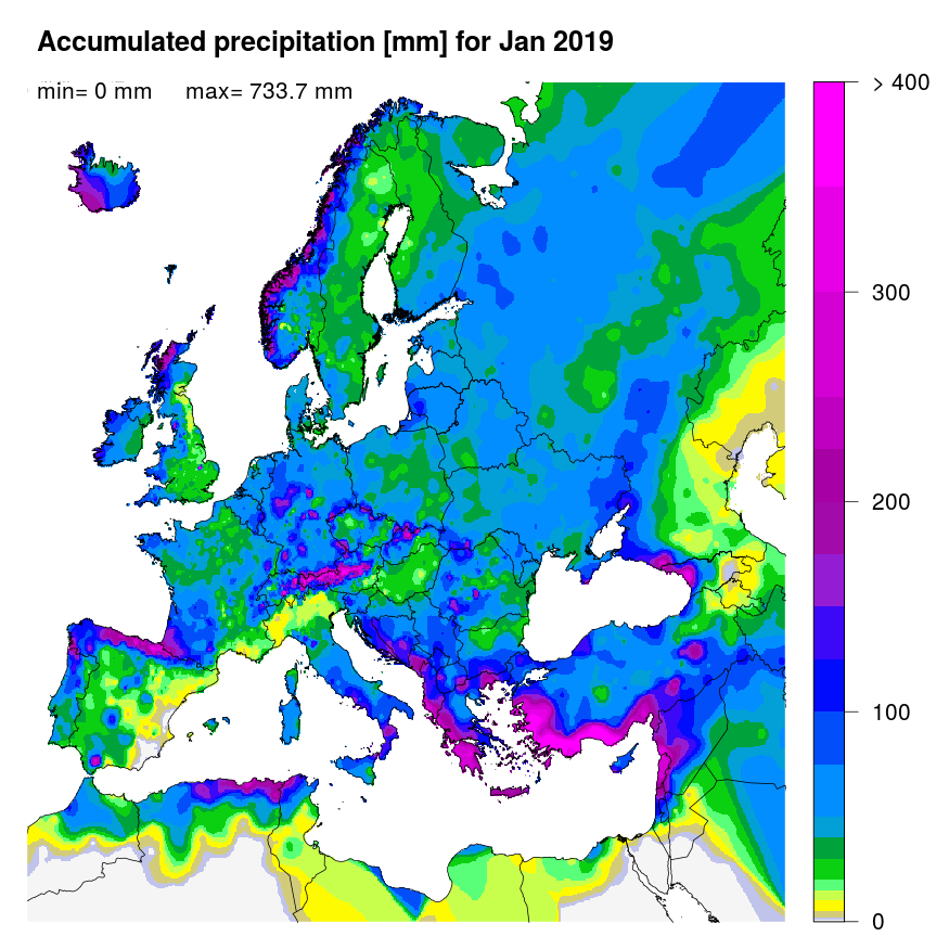 Figure 1. Accumulated precipitation [mm] for January 2019.
