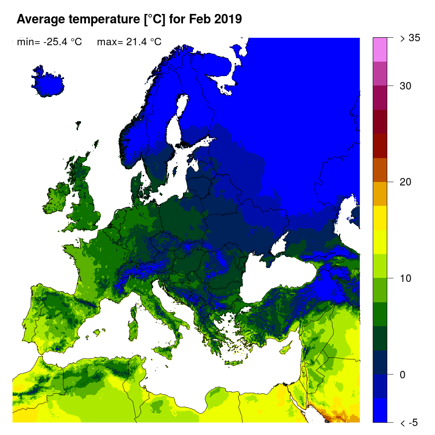 Figure 3. Mean temperature [°C] for February 2019.