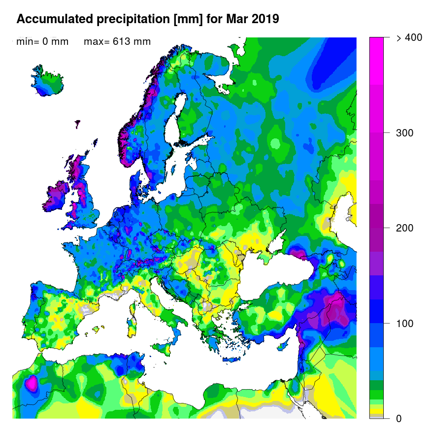 Figure 1. Accumulated precipitation [mm] for March 2019.