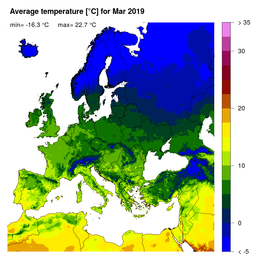 Figure 3. Mean temperature [°C] for March 2019.