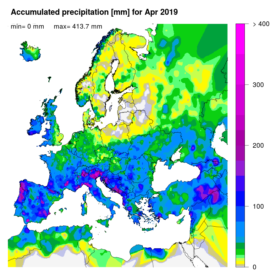  Accumulated precipitation [mm] for April 2019.