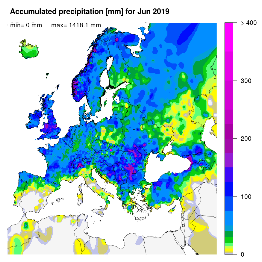 Figure 1: Accumulated precipitation [mm] for June 2019.