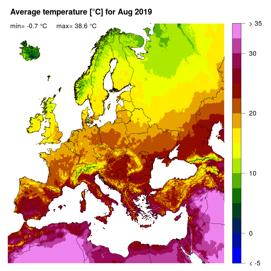 Figure 3: Mean temperature [°C] for August 2019.