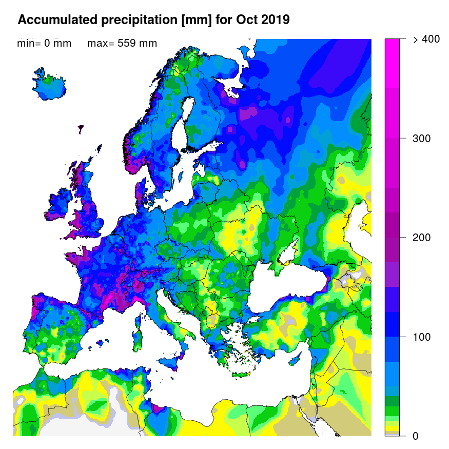 Figure 1. Accumulated precipitation [mm] for October 2019.