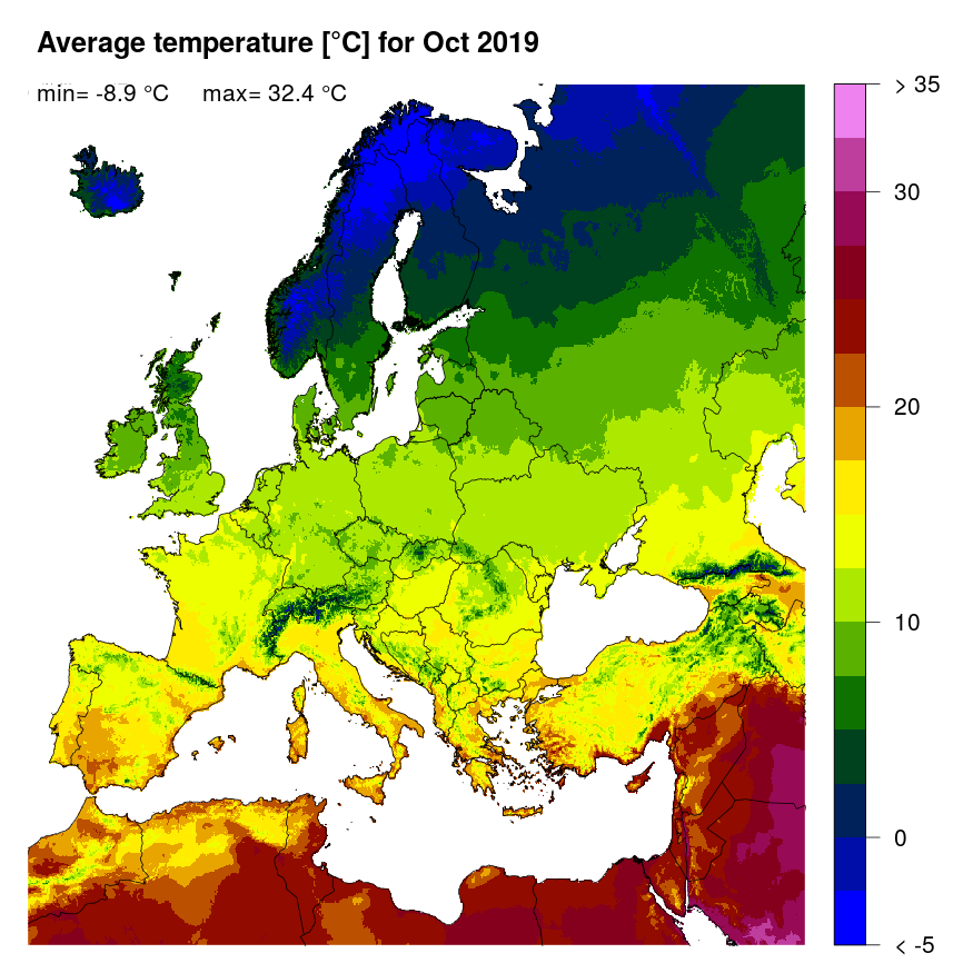 Figure 3. Mean temperature [°C] for October 2019.