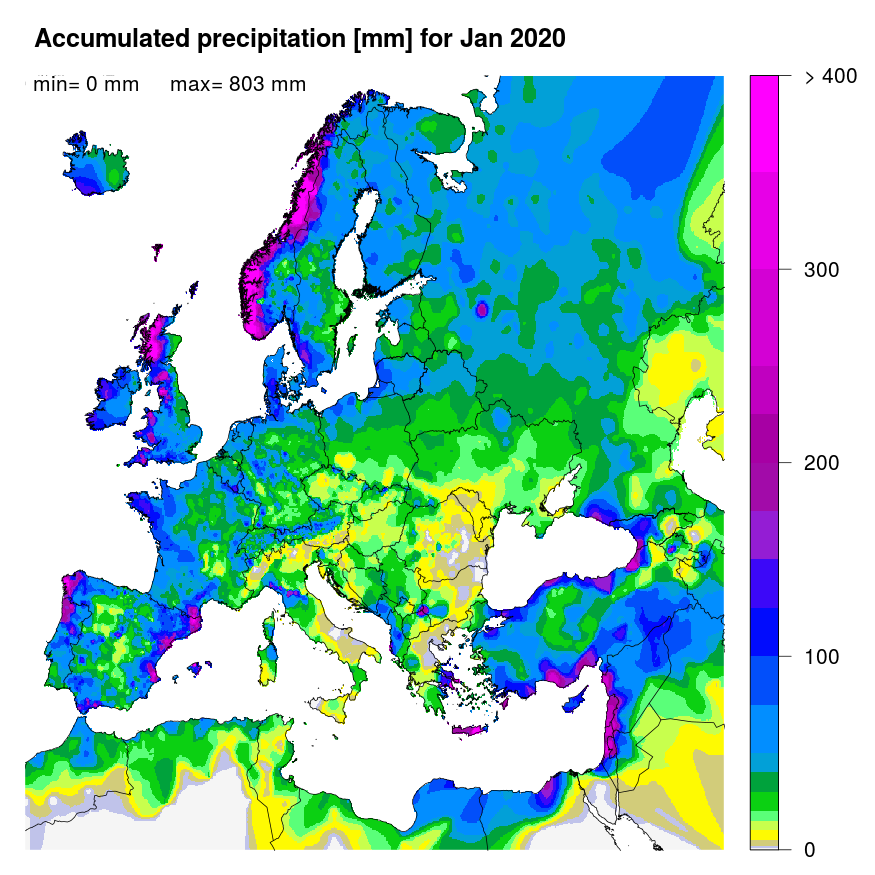 Figure 1. Accumulated precipitation [mm] for January 2020.