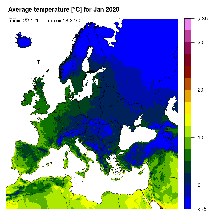 Figure 3. Mean temperature [°C] for January 2020.