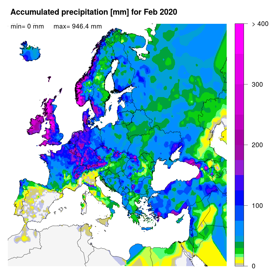 Figure 1. Accumulated precipitation [mm] for February 2020.