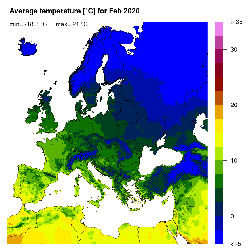 Figure 3. Mean temperature [°C] for February 2020.