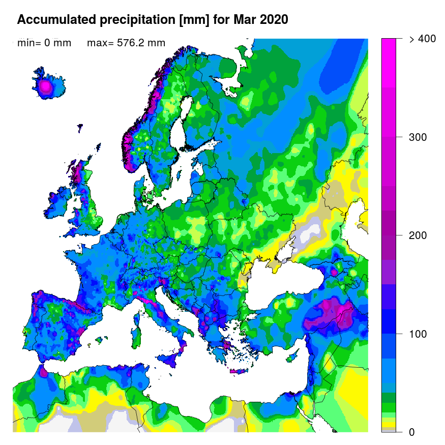 Figure 1. Accumulated precipitation [mm] for March 2020.