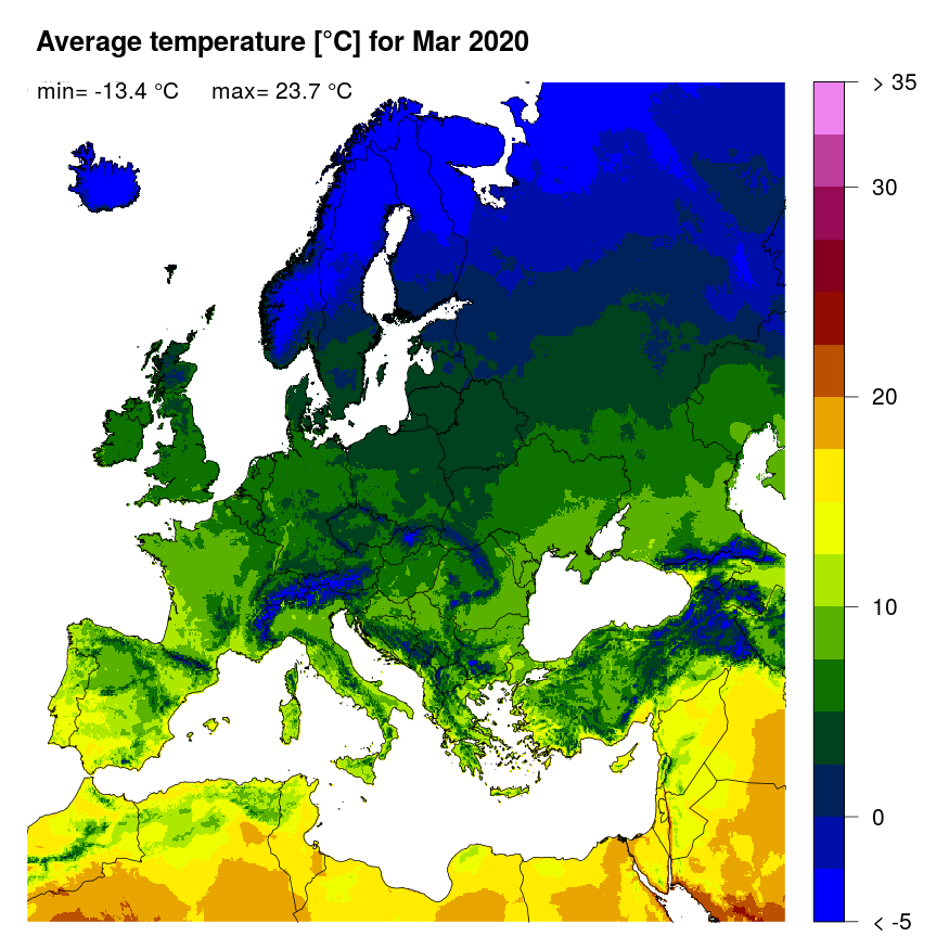 Figure 3. Mean temperature [°C] for March 2020.