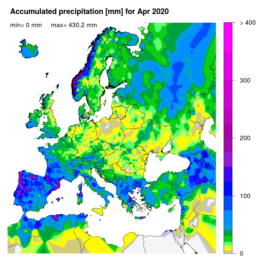 Figure 1. Accumulated precipitation [mm] for April 2020.