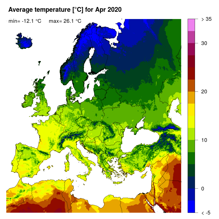 Figure 3. Mean temperature [°C] for April 2020.