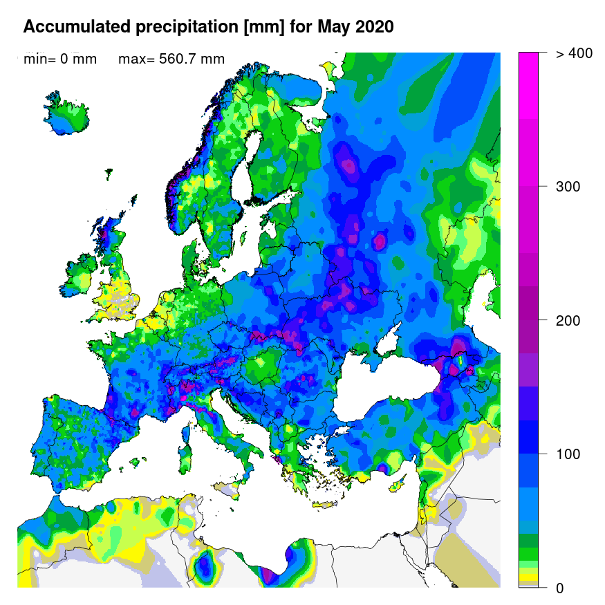 Figure 1. Accumulated precipitation [mm] for May 2020.