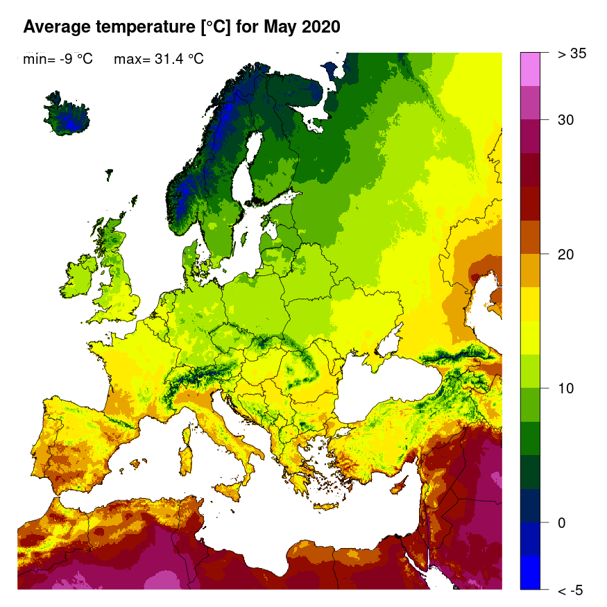 Figure 3. Mean temperature [°C] for May 2020.