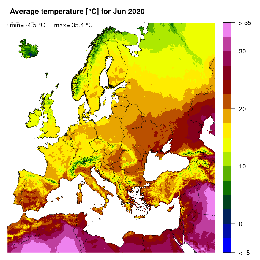 Figure 3. Mean temperature [°C] for June 2020.