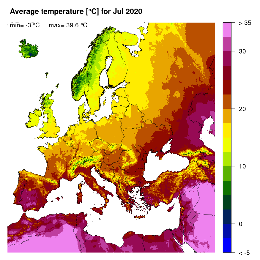 Figure 3. Mean temperature [°C] for July 2020.