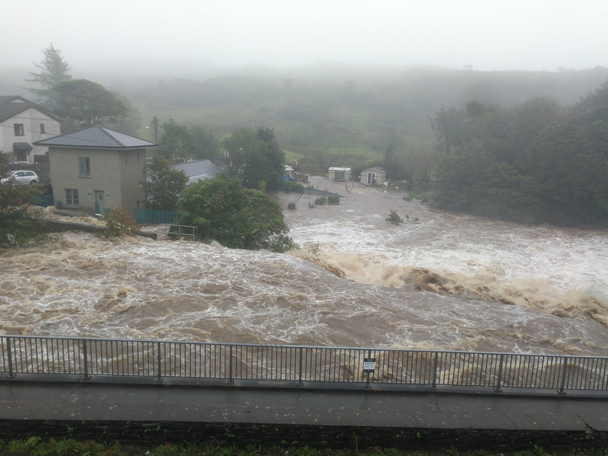 Flooding from the Owenglin river in Clifden, 02 September 2020. Credit: Elena Vaughan, published with permission