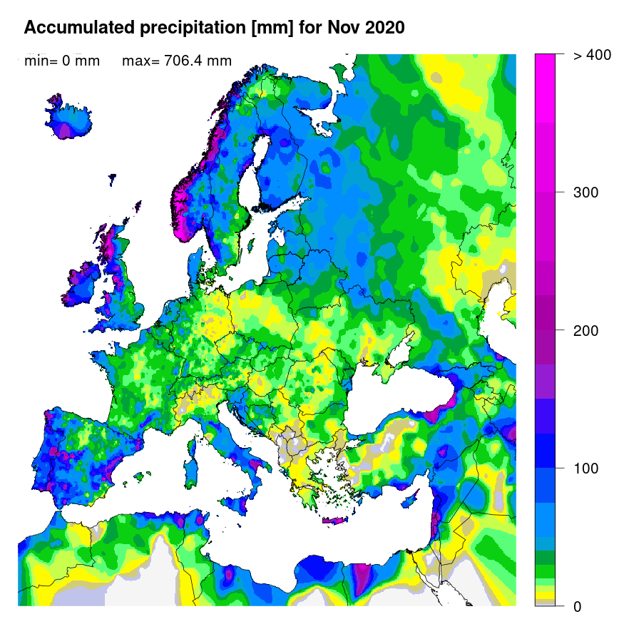 Figure 1. Accumulated precipitation [mm] for November 2020.