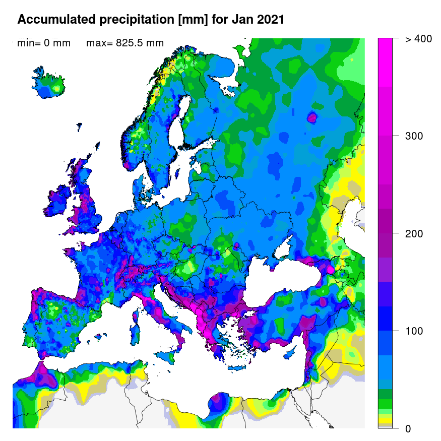 Figure 1. Accumulated precipitation [mm] for January 2021.