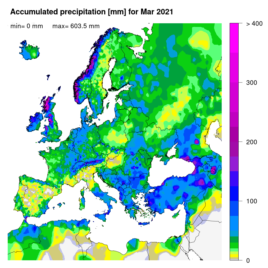 Figure 1. Accumulated precipitation [mm] for March 2021.