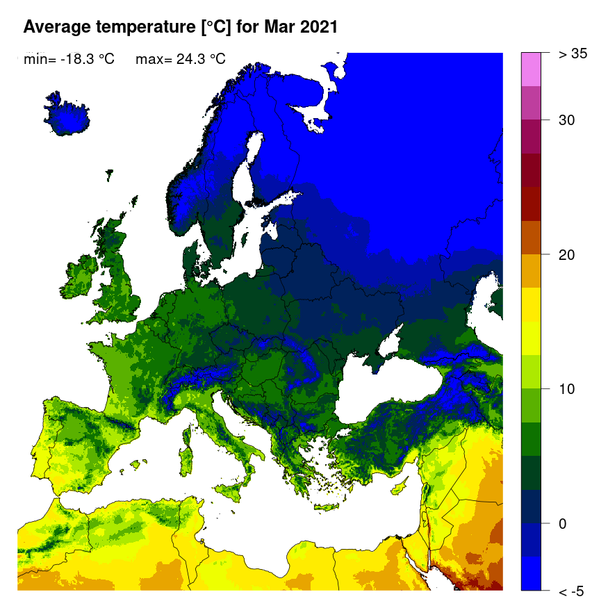 Figure 3. Mean temperature [°C] for March 2021.