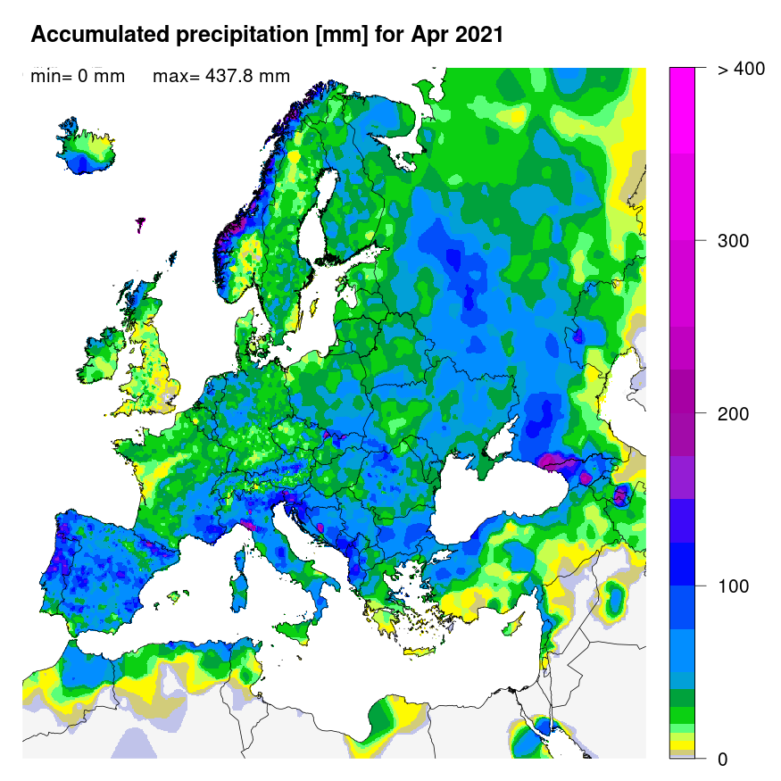 Figure 1. Accumulated precipitation [mm] for April 2021.