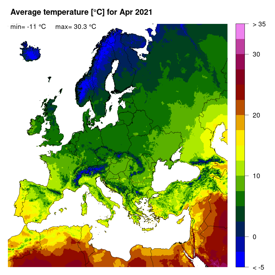 Figure 3. Mean temperature [°C] for April 2021.
