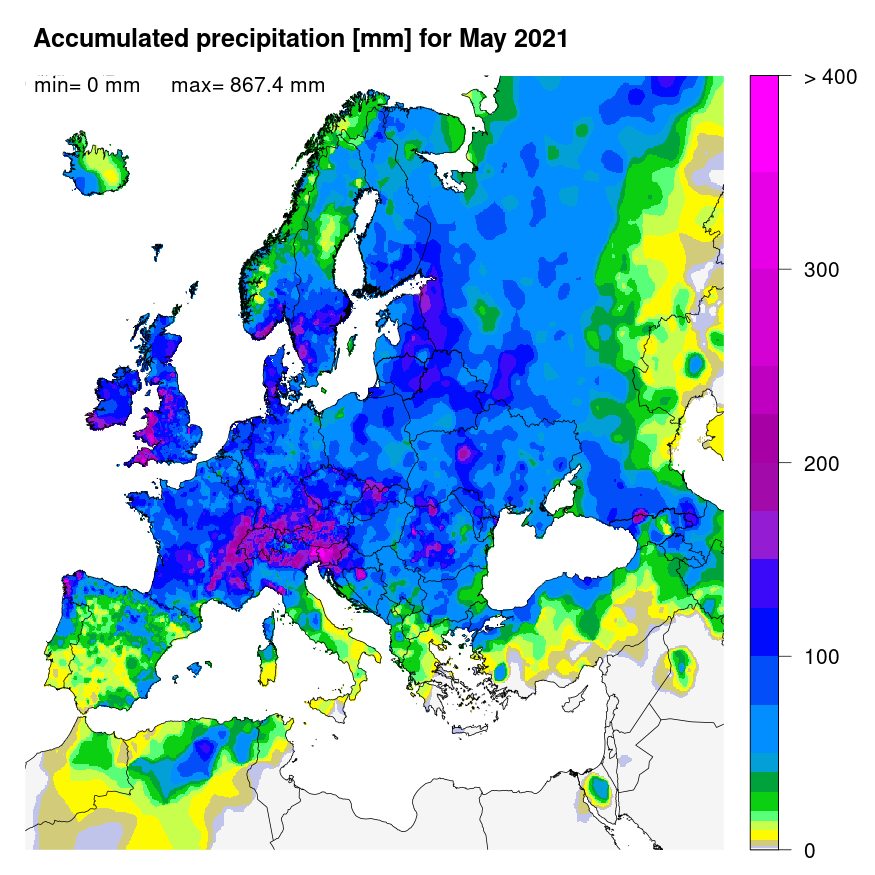 Figure 1. Accumulated precipitation [mm] for May 2021.
