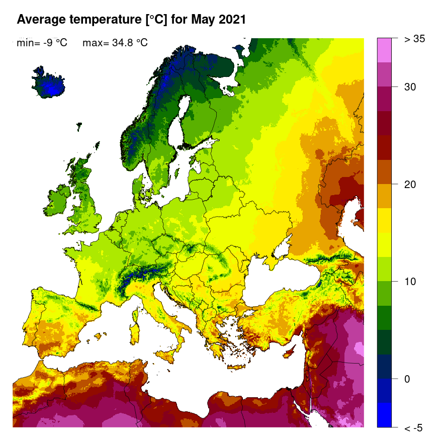 Figure 3. Mean temperature [°C] for May 2021.