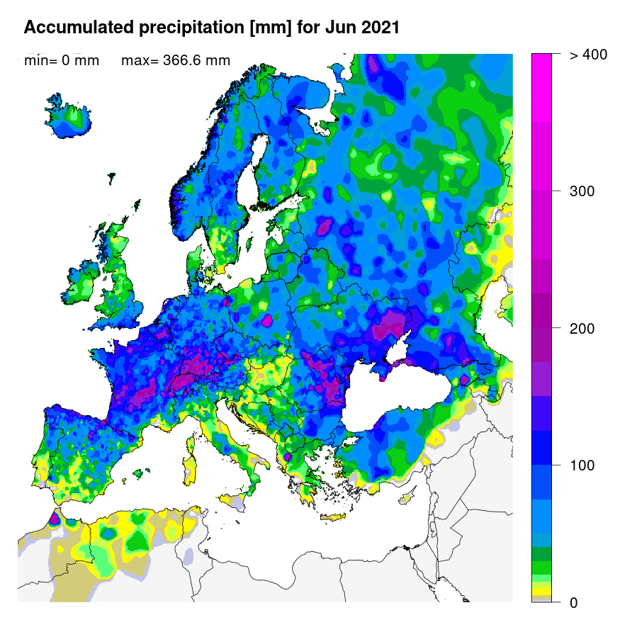 Figure 1. Accumulated precipitation [mm] for June 2021.