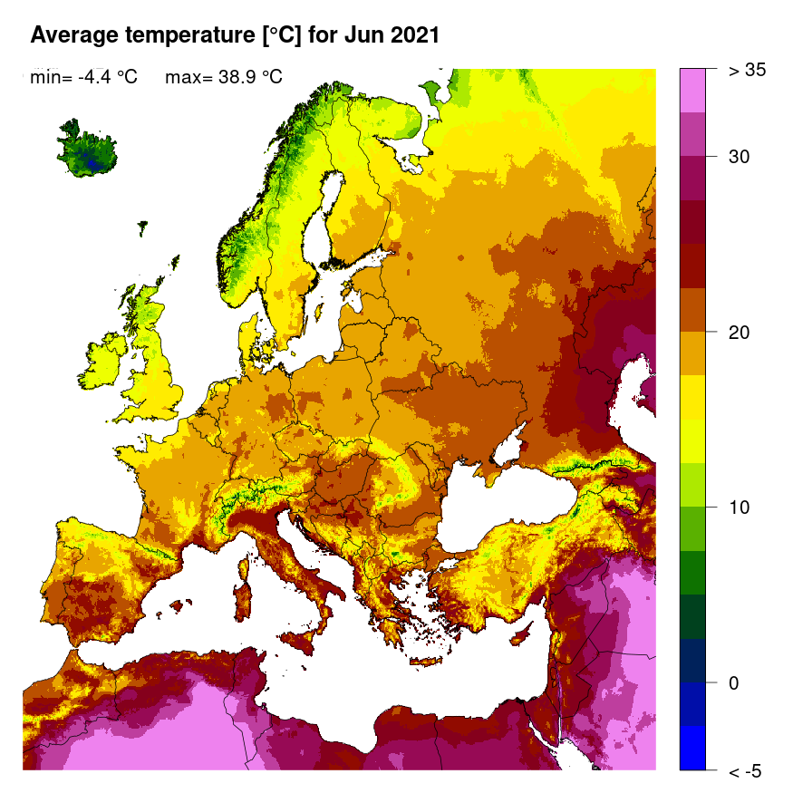 Figure 3. Mean temperature [°C] for June 2021.