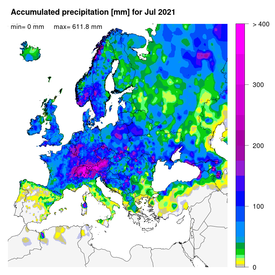 Figure 1. Accumulated precipitation [mm] for July 2021.