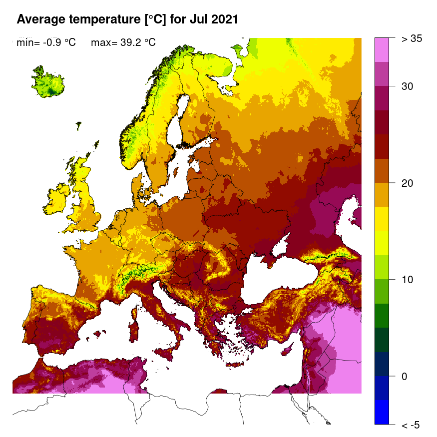 Figure 3. Mean temperature [°C] for July 2021.