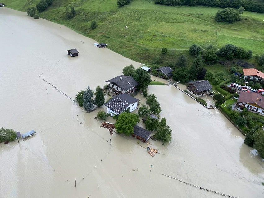 Aerial photo of the flood in Oberpinzgau between Mittersill and Bramberg, Austria, 18 July 2021. Photo: Land Salzburg / Franz Wiese