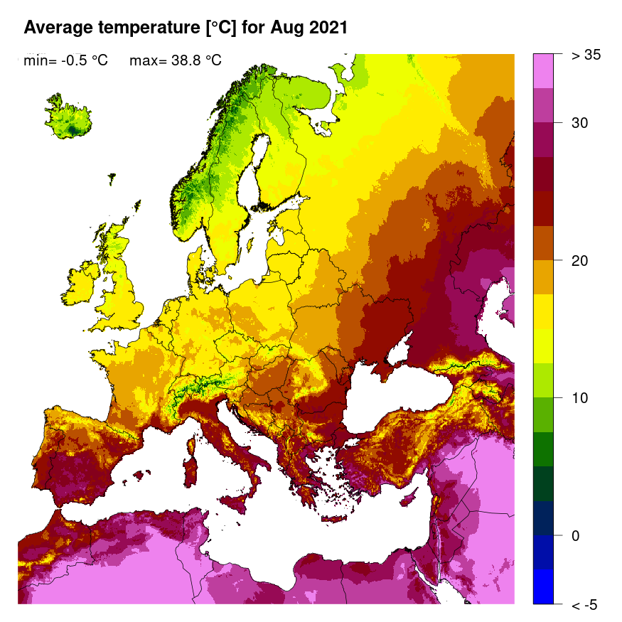 Figure 3. Mean temperature [°C] for August 2021.