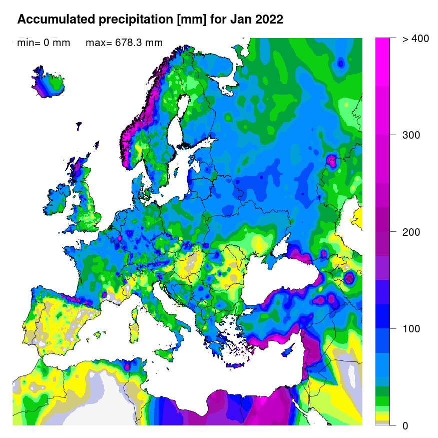 Figure 1. Accumulated precipitation [mm] for January 2022.