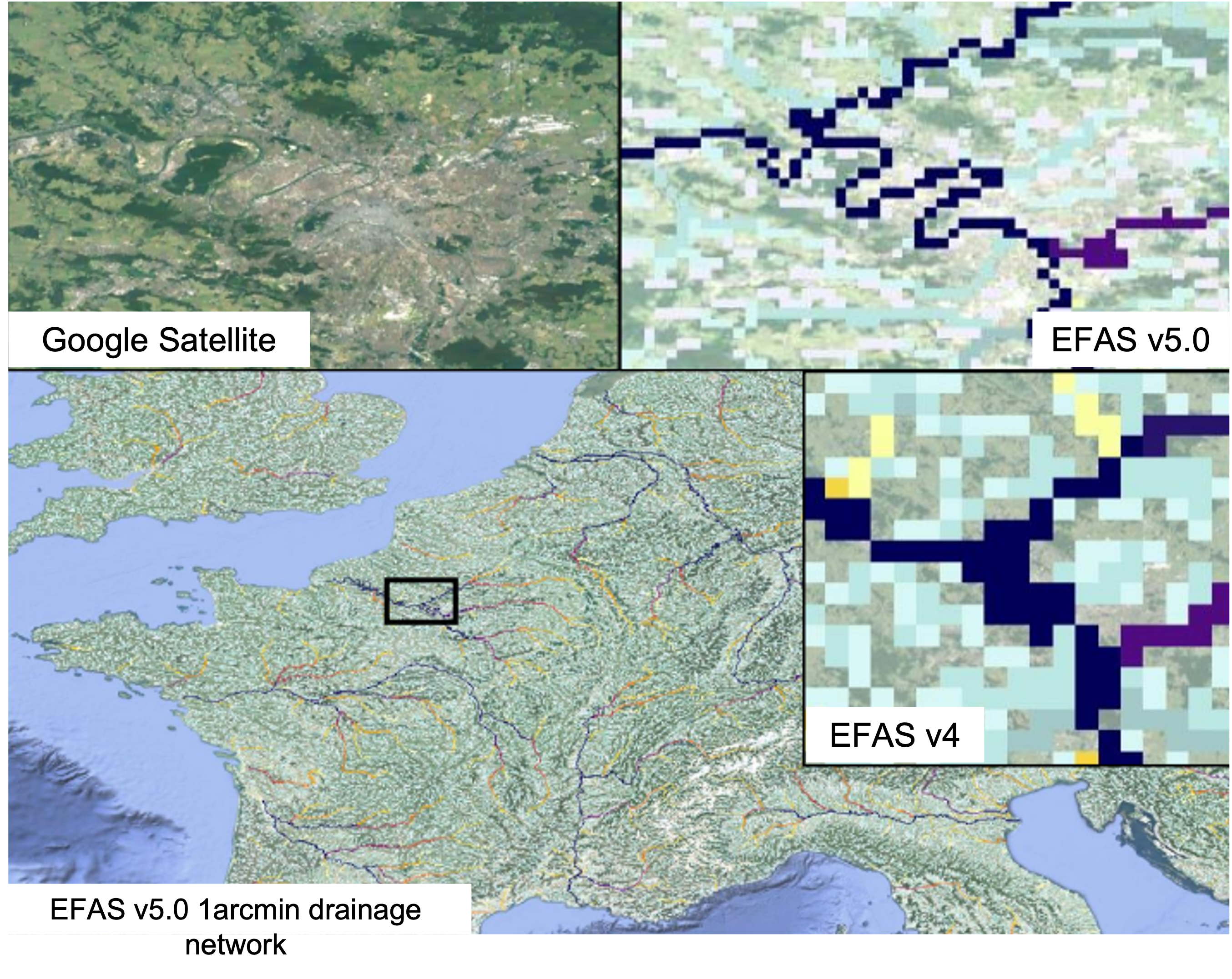 One of the many changes with the release of EFASv5.0 is the increased spatial resolution from 5-km to 1 arcmin /0.0167 degrees resolution (~1.4km)