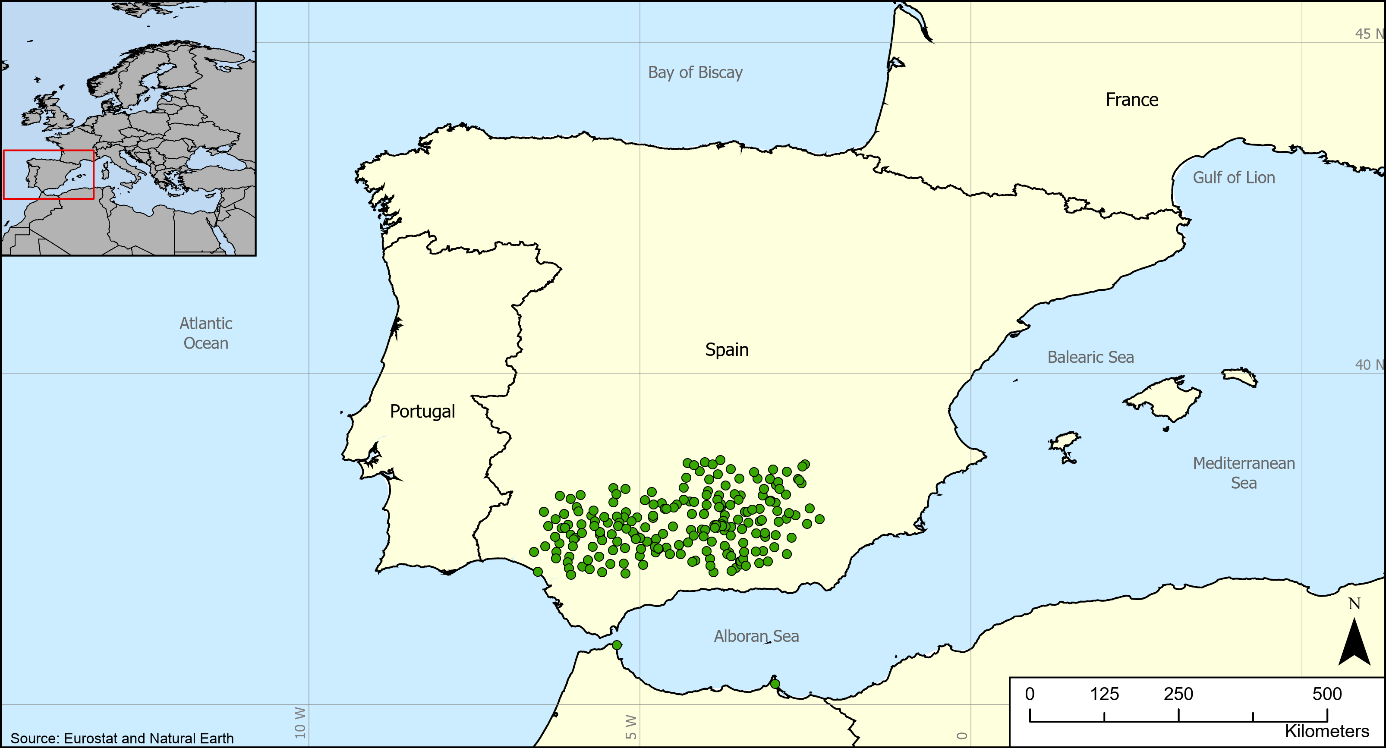 Active stations from SAIH del Guadalquivir integrated in EFAS in Feb. 2024